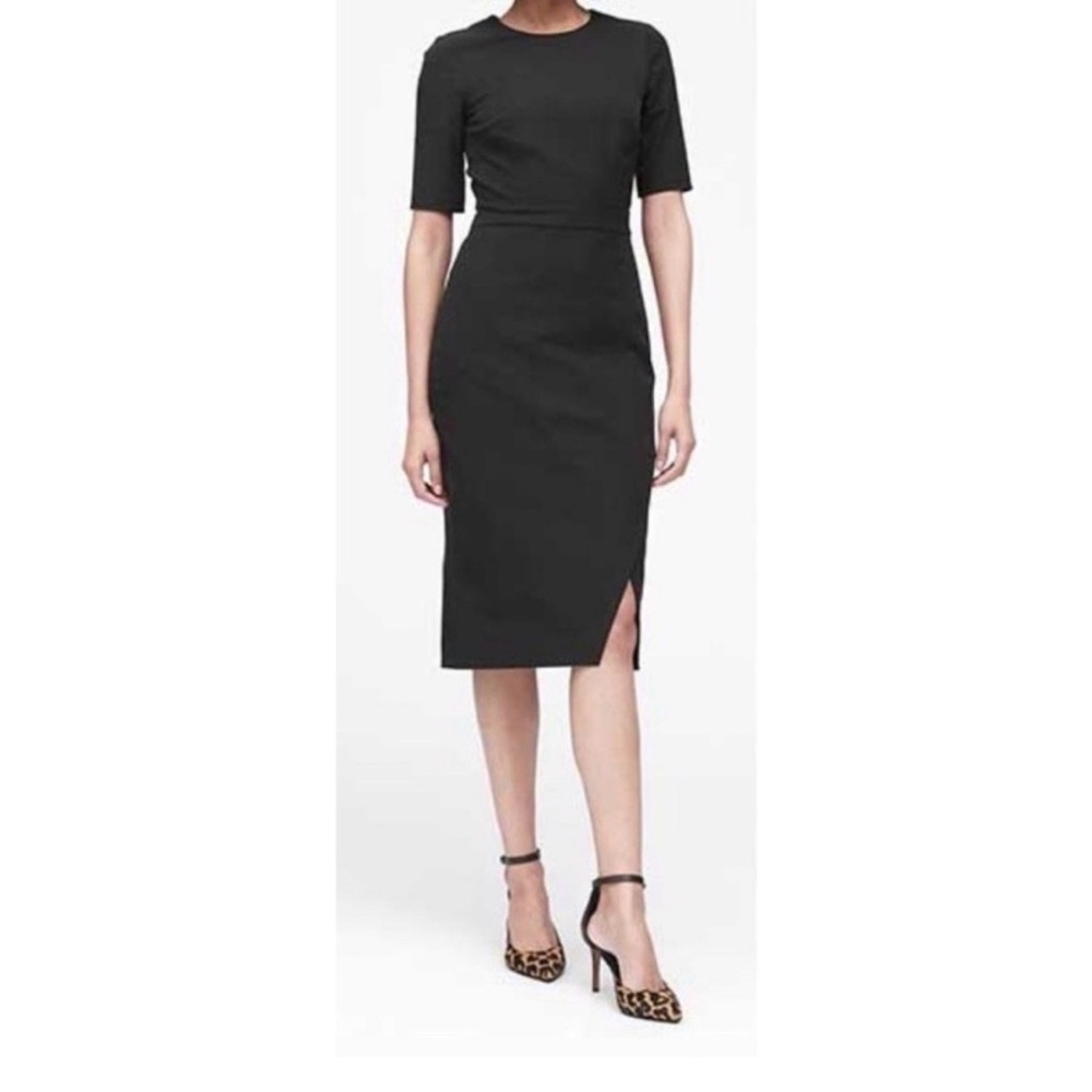 BANANA REPUBLIC Black Bi-Stretch Side Slit Dress